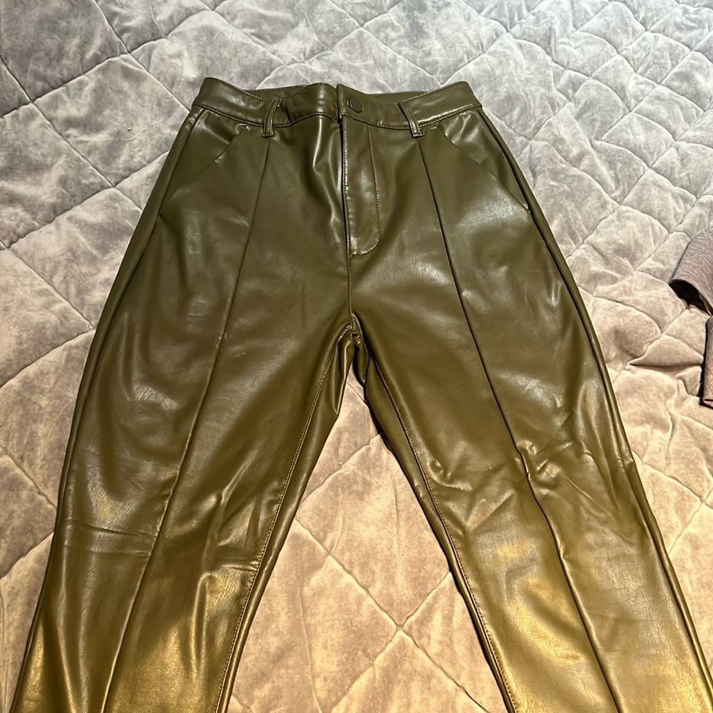 Fashion Nova olive green fake leather pant